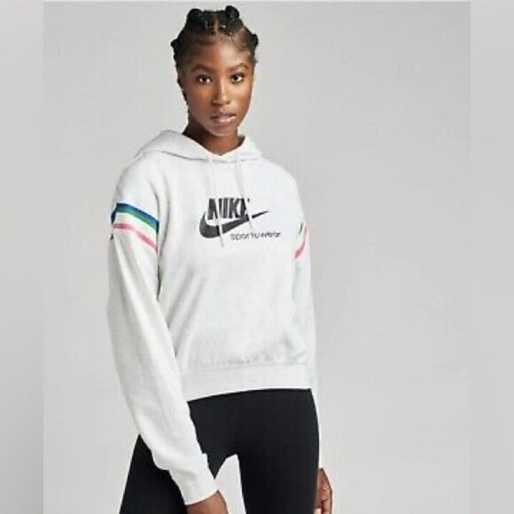 Nike Gray Hoodie Long-Sleeved Graphic Pull-Over Hoodie Medium - Picture 1 of 7